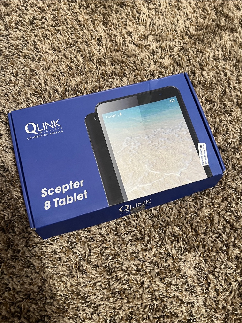 Link Scepter 8 Tablet in Blue Packaging with Black Device Image- MISSING CHARGER